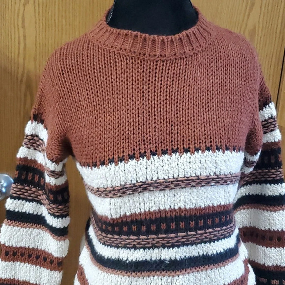 Elsamanda anthropologie stripe knit sweater wool alpaca blend brown white black - Picture 2 of 7